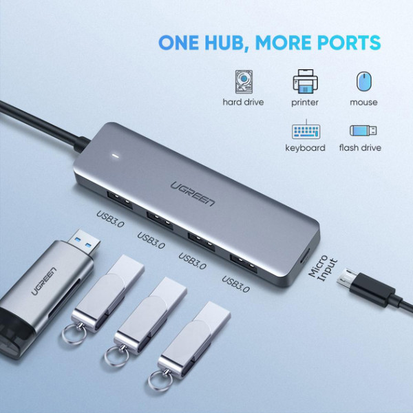 USB-хаб UGREEN CM219 4-Port USB3.0 Hub with USB-C Power Supply